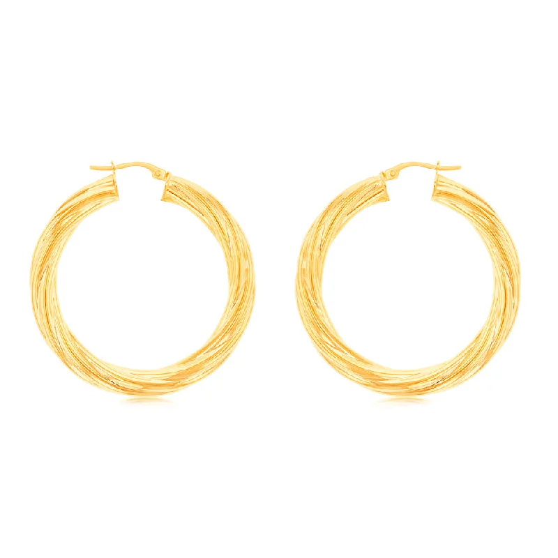 elegant stud earrings with crystals for women -9ct Yellow Gold Twisted Striped 30MM Hoop Earrings 9Y