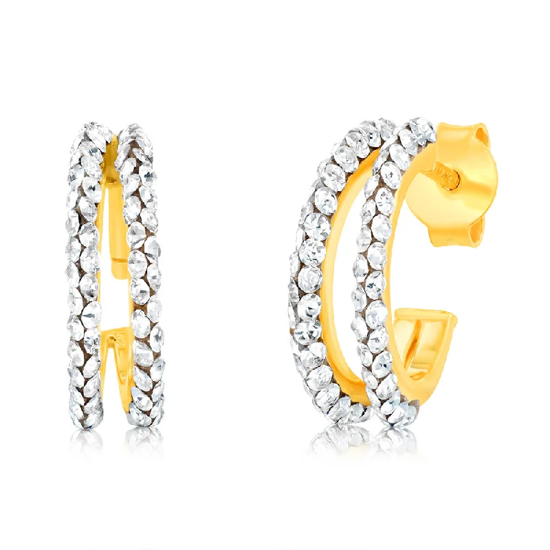 multi-stone earrings for women -9ct Yellow Gold Silverfilled Double Row Crystal 3/4th Hoop Earrings