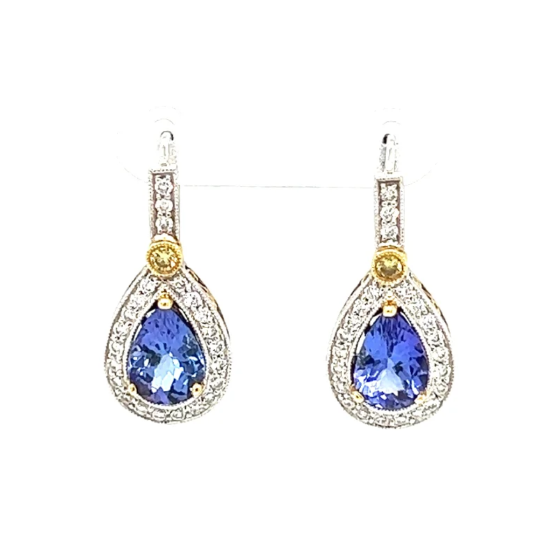 stylish gemstone drop earrings for women -18k Two-Tone Tanzanite & Diamond Earrings