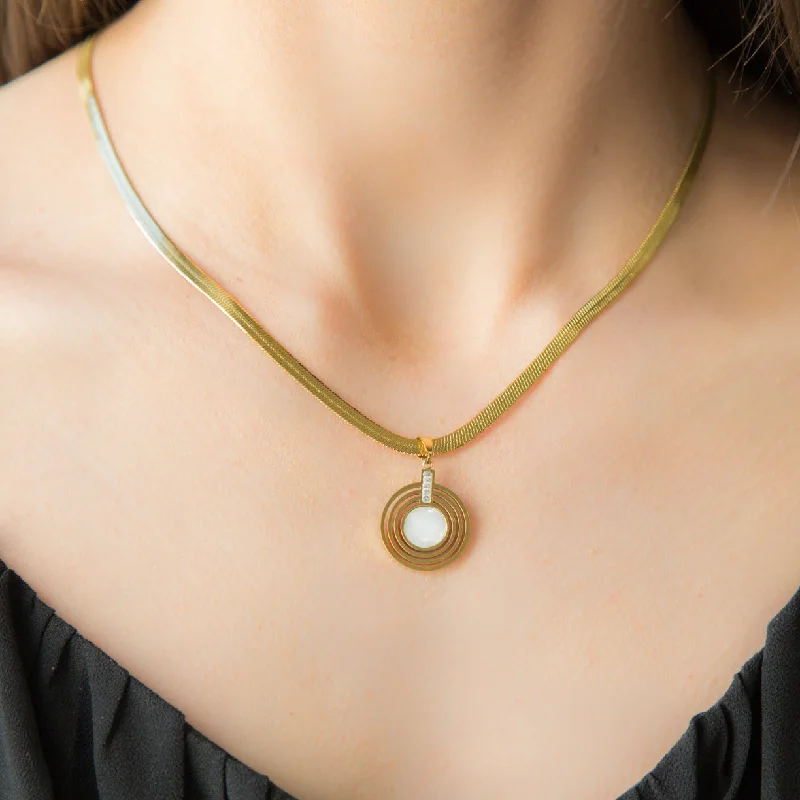 anniversary necklaces for women -Venice GOLD Necklace Gold Plated Multilayer Ring Necklace Round Shell Pendant