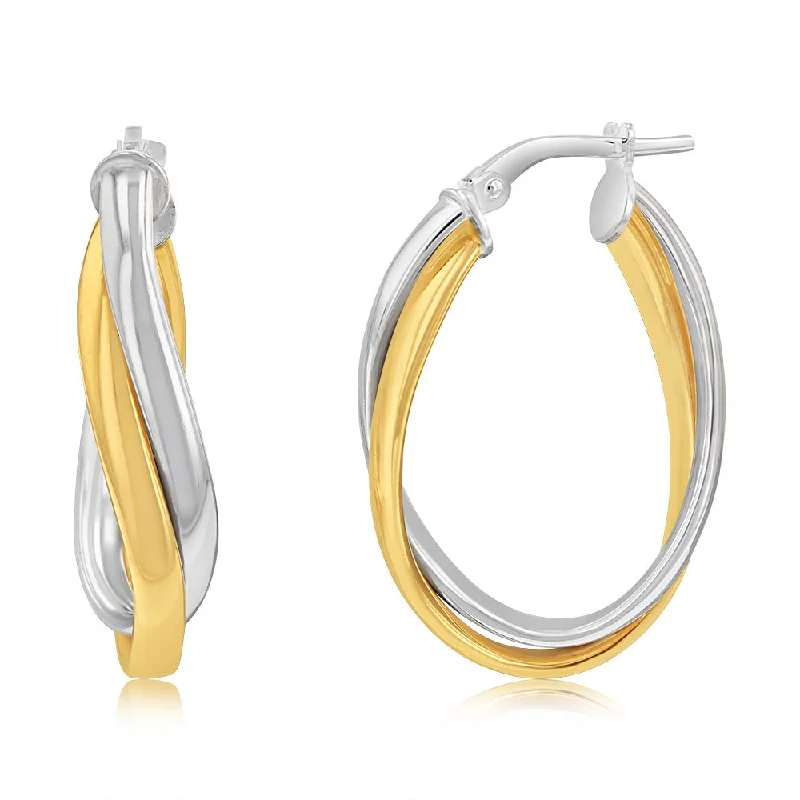 artistic earrings for women -Sterling Silver Gold Plated Twisted Two Tone Hoop Earrings