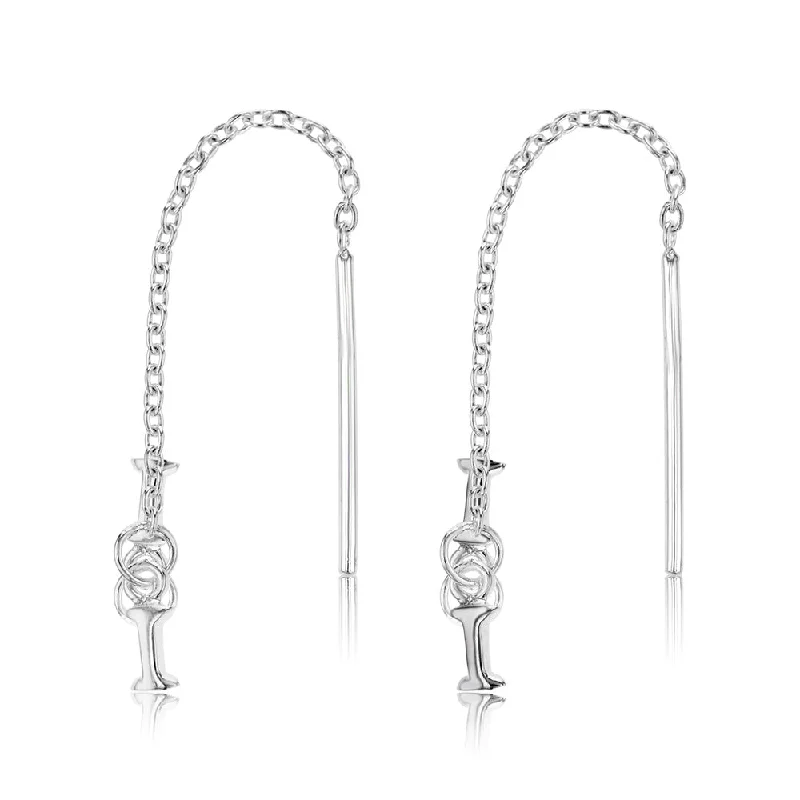 luxury gold drop earrings for women -Sterling Silver Initial I Threader Drop Earrings