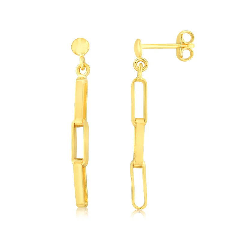 sparkling diamond drop earrings for women -9ct Yellow Gold Silverfilled Link Drop Earrings