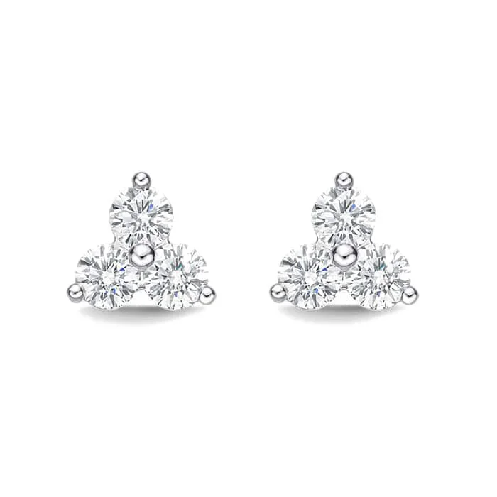 trendy drop earrings for women -Memoire 18k White Gold Trinity Diamond Stud Earrings