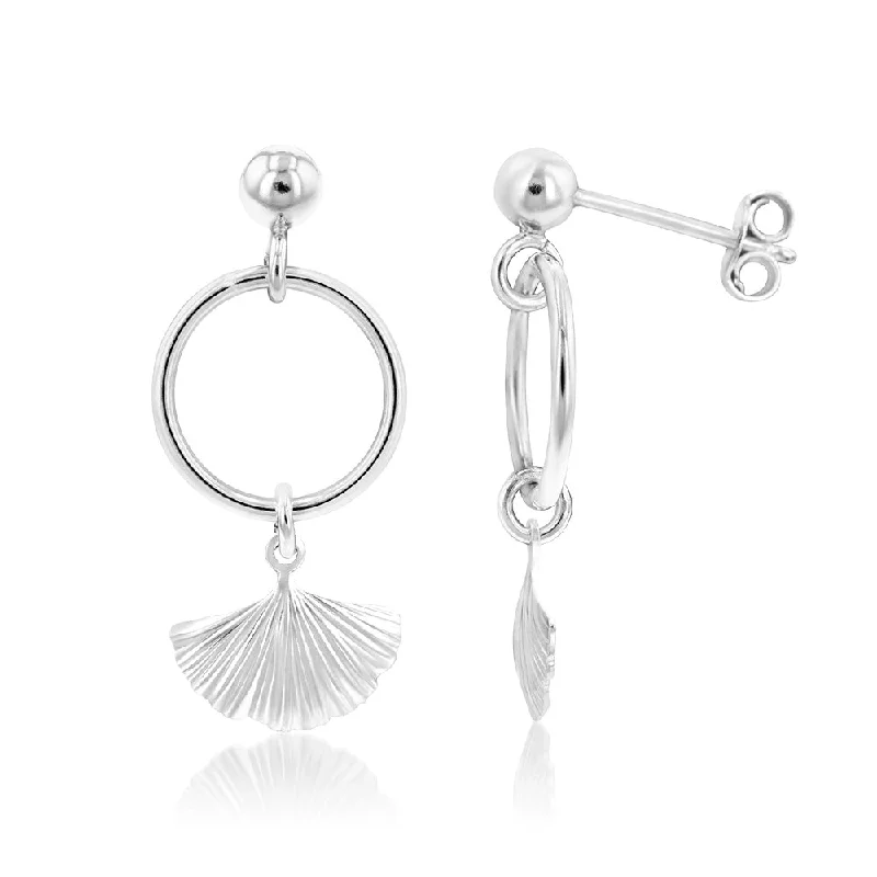 elegant charm earrings for women -Sterling Silver Shell On Hoop Drop Earrings