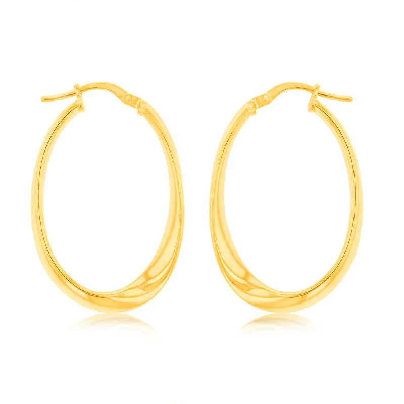 modern dangle earrings for women -9ct Yellow Gold Silverfilled Fancy Oval Hoop Earrings