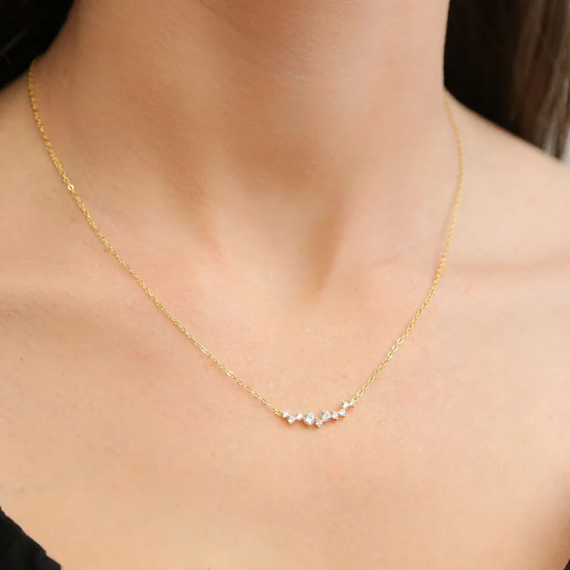 elegant heart necklaces with diamonds for women -COSMIC - GOLD Dainty Chain with CZ line Cluster Necklace