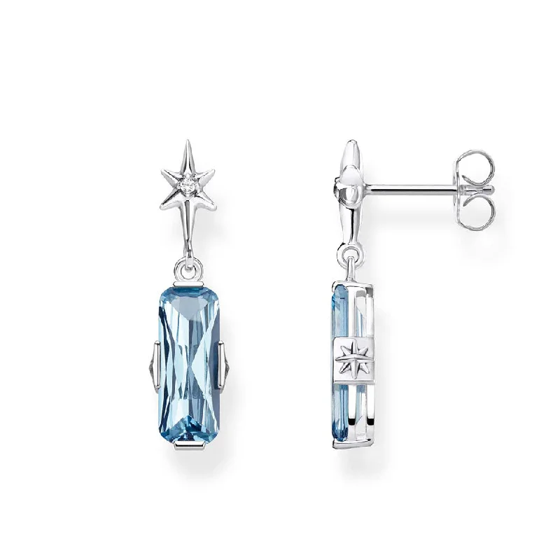 stylish crystal stud earrings for women -Sterling Silver Thomas Sabo Magic Stones Aqua Star Drop Earrings