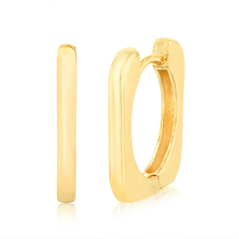 luxury pearl earrings for women -9ct Yellow Gold Square Huggie Hoop Earrings