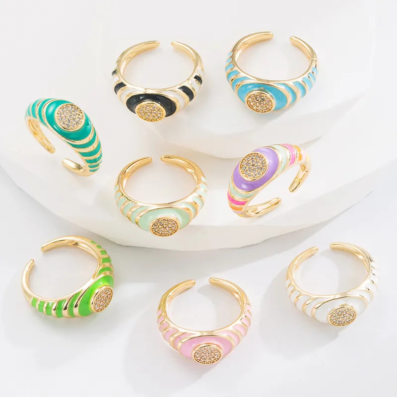 gold band rings for women -Fashion Color Block Copper Open Ring Stoving Varnish Inlay Zircon Copper Rings