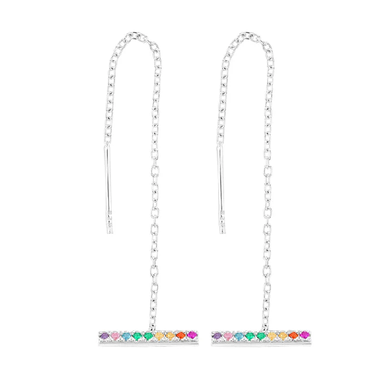 sparkling gemstone chandelier earrings for women -Sterling Silver Multicolour Zirconia Threader Earrings