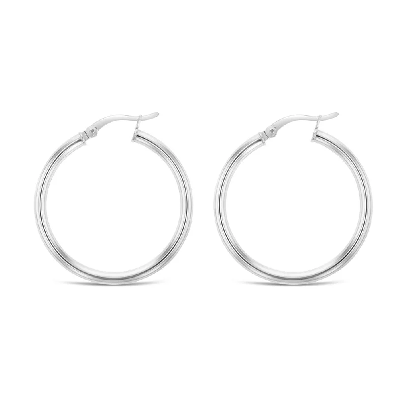 bohemian earrings for women -Sterling Silver Plain 30mm Hoop Earrings