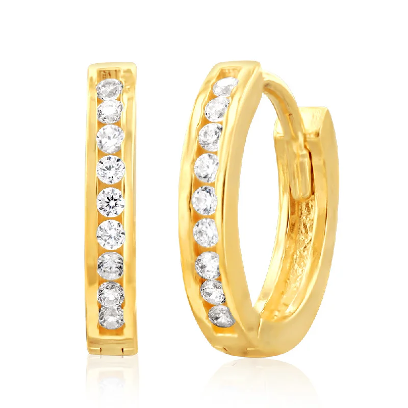 radiant silver earrings for women -9ct Yellow Gold Cubic Zirconia On 8mm Hoop Earrings