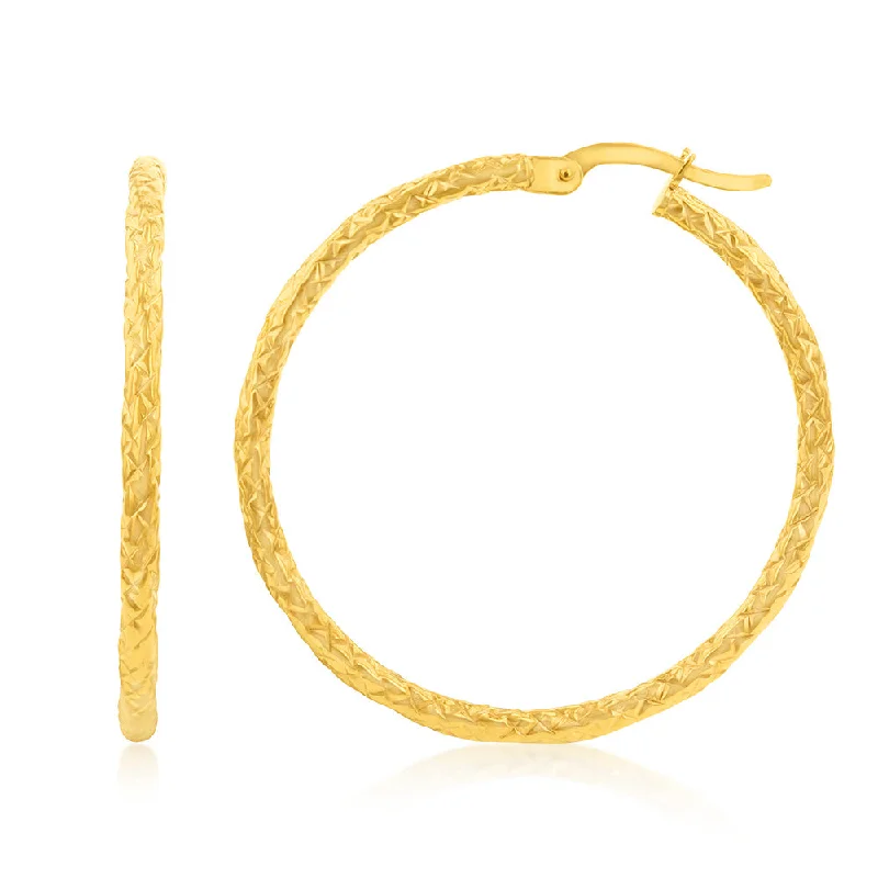 modern dangle gemstone earrings for women -9ct Yellow Gold Silverfilled Diamond Cut 30mm Hoop Earrings