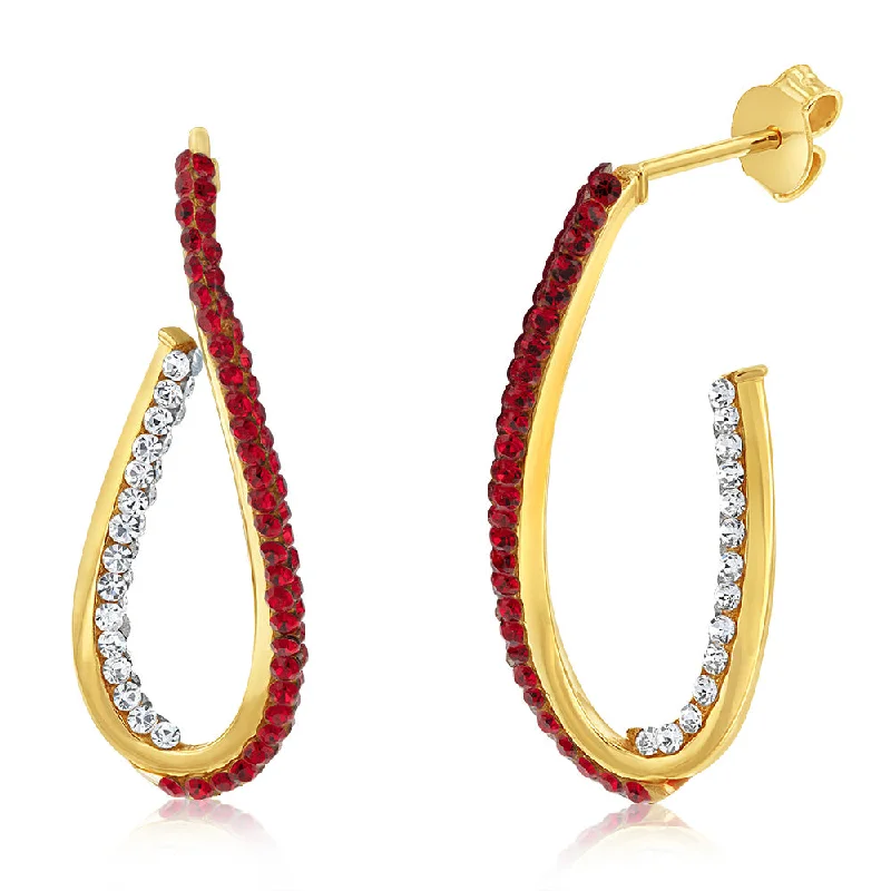 radiant gemstone earrings for women -9ct Yellow Gold Silverfilled Red White Twisted 3/4 Hoop Earrings