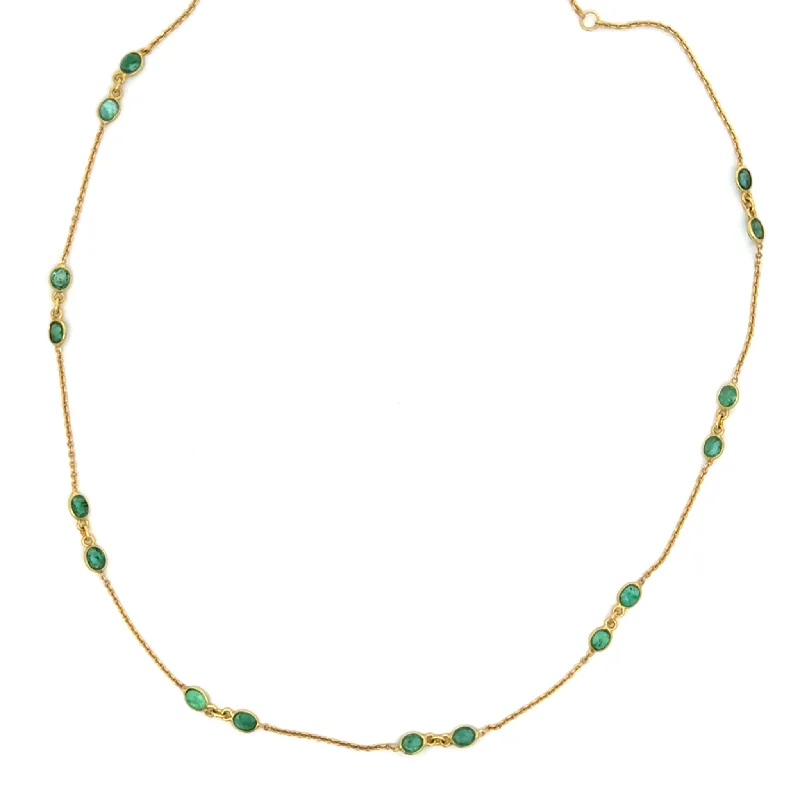 opal necklaces for women -Emerald Oval Station Chain