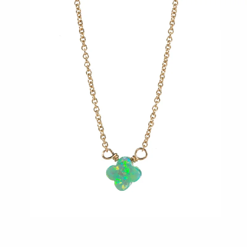 silver chain pendant necklaces for women -bara boheme | Small "CLOVER" Opal Necklace