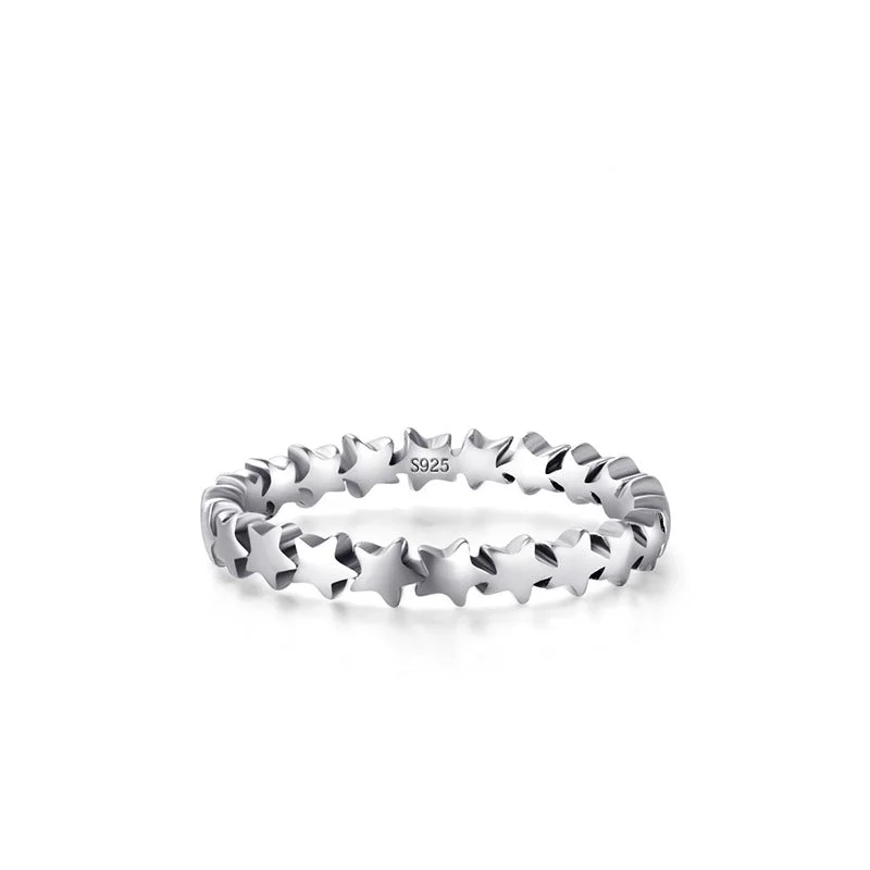 custom wedding bands for women -Fashion S925 Silver Sky Stars Korean Splicing Index Finger Ring