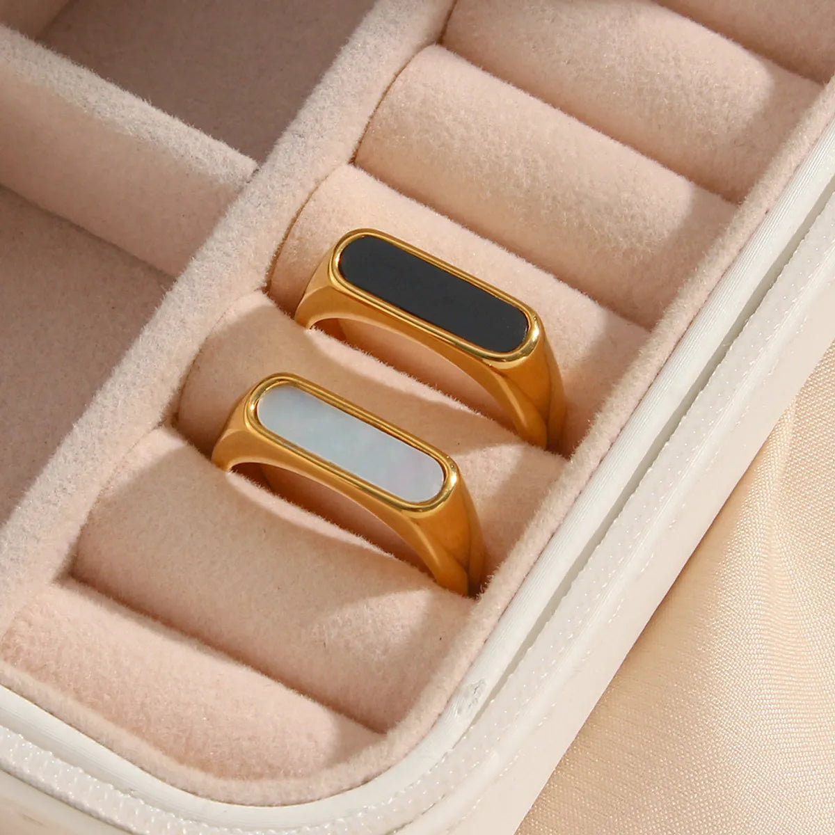 women’s black diamond rings -Fashion Rectangle Stainless Steel Plating Shell Gold Plated Rings