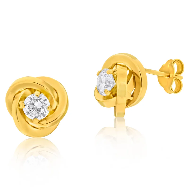 colorful earrings for women -9ct Yellow Gold Cubic Zirconia Polished Knot Stud Earrings