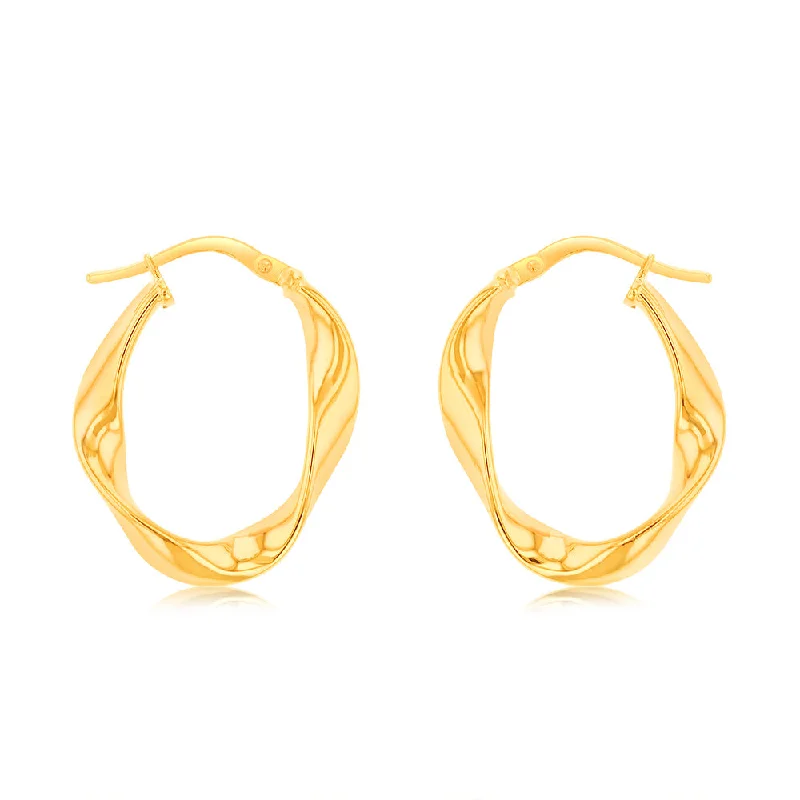 radiant dangle gemstone earrings for women -9ct Yellow Gold Silverfilled Fancy Oval Hoop Earrings