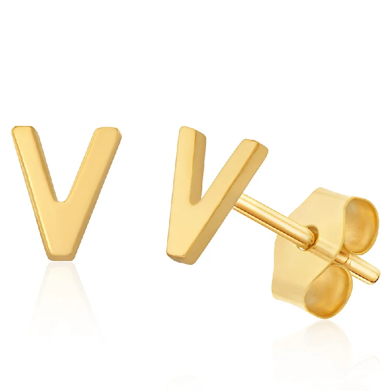 elegant drop pearl earrings for women -9ct Yellow Gold Mini Initial "V" Stud Earrings