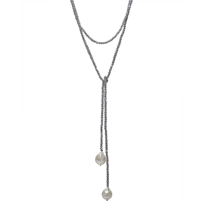 silver lockets for women -Denim Crystal Lariat