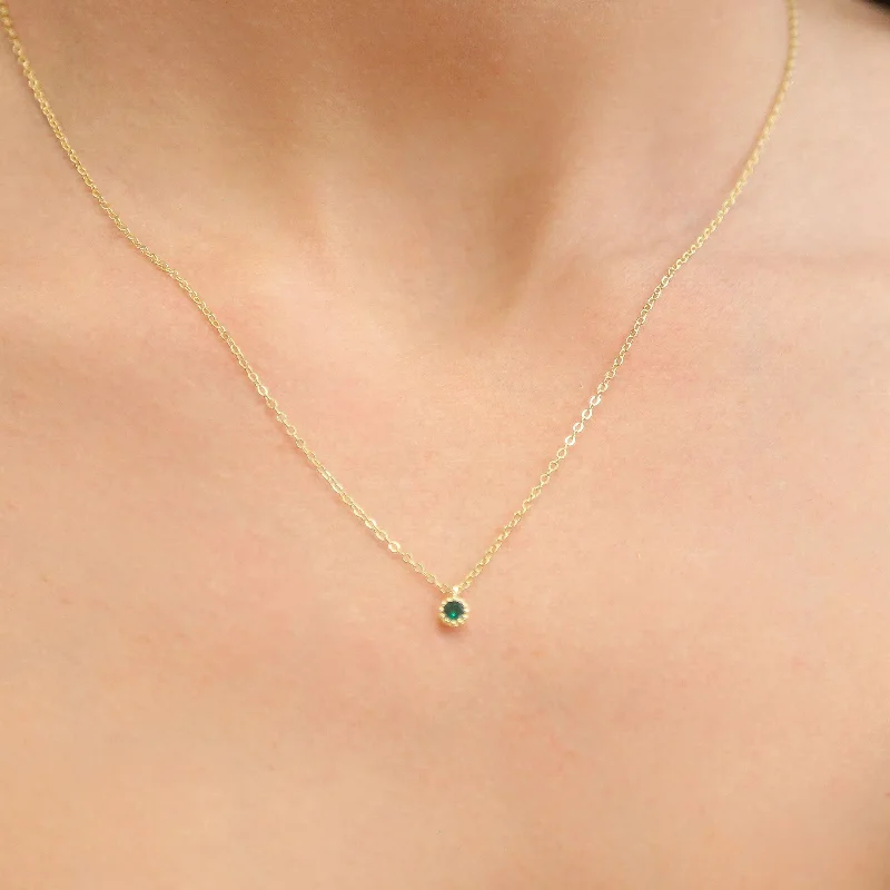 radiant moon pendant necklaces for women -EMMY - Dainty Gold Chain with Emerald Charm Necklace