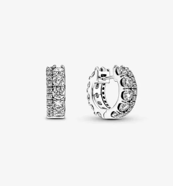 sparkling crystal earrings for women -Pandora Double Band Pavé Hoop Earrings