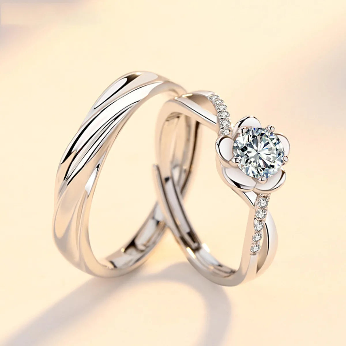 luxury rings for women -Wholesale Lady Flower Sterling Silver Inlay Zircon Open Ring