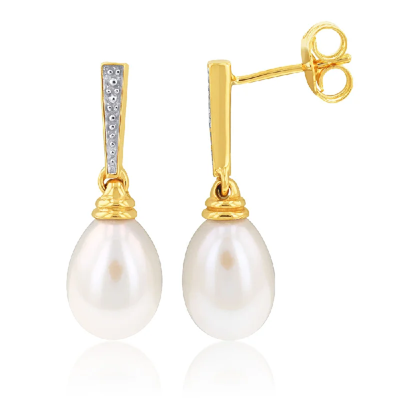 elegant gemstone drop earrings for women -9ct Yellow Gold Freshwater Pearl Stud Earrings