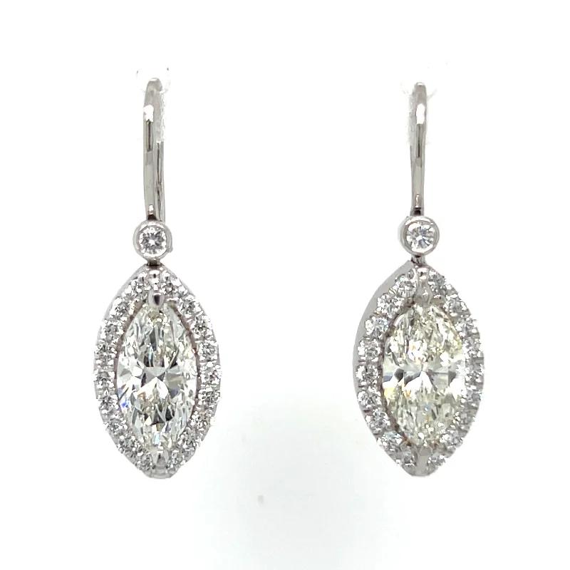 trendy diamond earrings for women -Pre-Owned Platinum Marquise Diamond Halo Dangle Earrings