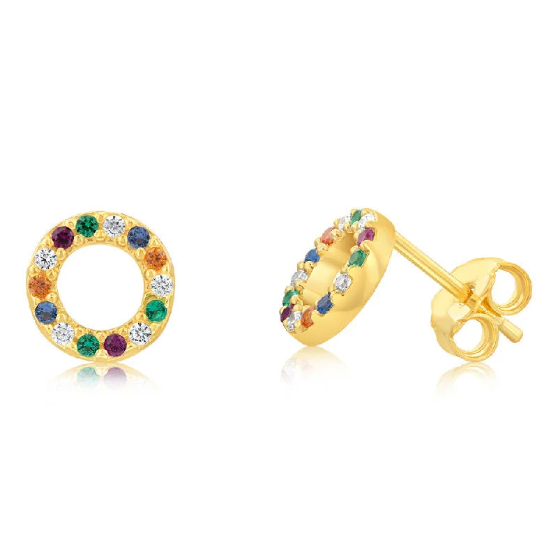 fashion drop earrings with gemstones for women -Sterling Silver Gold Plated Multicolour Circle Of Life Stud Earrings