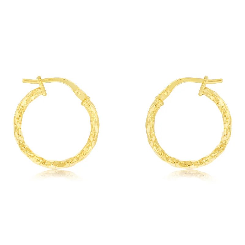 radiant pearl earrings for women -9ct Yellow Gold Silverfilled Fancy Twisted 15mm Hoop Earrings