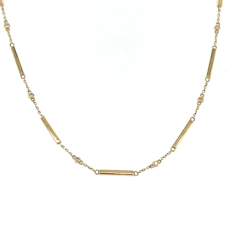 meaningful gemstone necklaces for women -Diamond and Gold Bar Station Chain