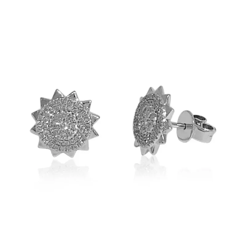 stylish drop earrings for women -White Gold Diamond Sun Stud Earrings