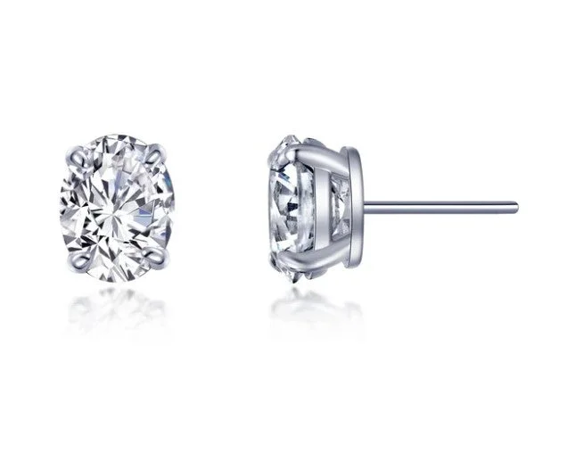 radiant gemstone stud earrings for women -Sterling Silver 4.00 CTW Oval Simulated Diamond Stud Earrings by Lafonn