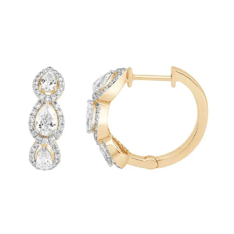 delicate gemstone stud earrings for women -Yellow Gold Hoop with Pear Shape Diamond Earrings