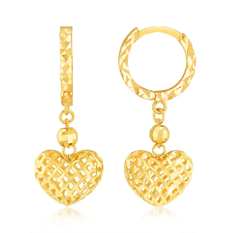 radiant drop pearl earrings for women -9ct Yellow Gold Heart Charm on Hoop Earrings