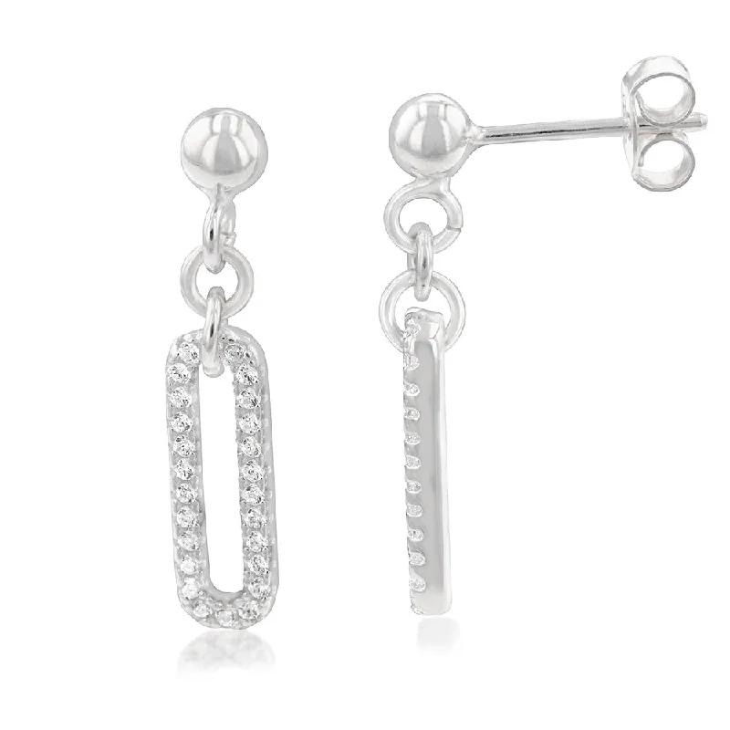 classic gemstone earrings for women -Sterling Silver Cubic Zirconia On Open Rectangle Drop Earrings