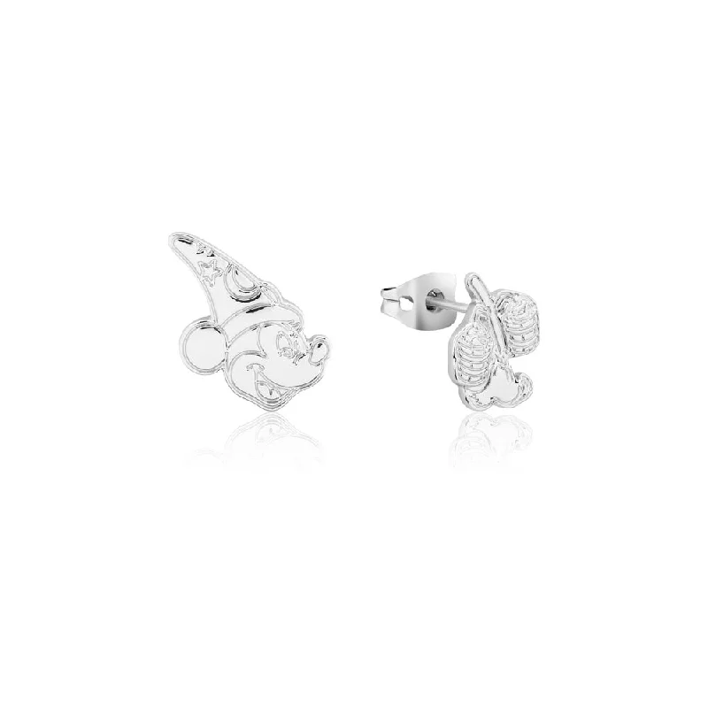 unique drop earrings for women -Disney Fantasia White Gold Plated Sorcerer's Mickey Mix Match 15mm Stud Earrings