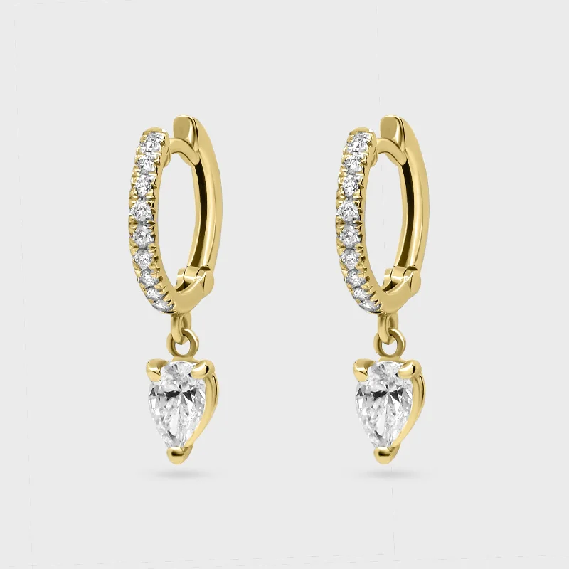 minimal stud earrings for women -Pear Shape Pave Charm Hoops