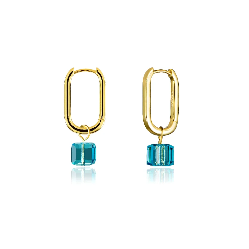 elegant gold earrings for women -Disney Stainless Steel 14ct Gold Plated Tesseract Blue Crystal Drop Earrings