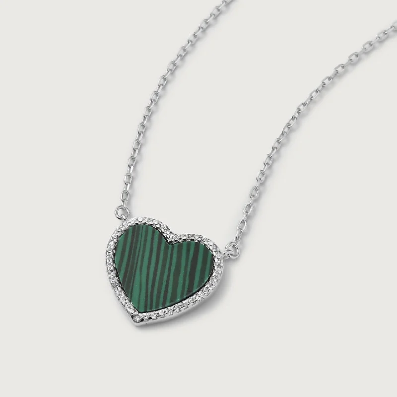 silver coin pendant necklaces for women -Modern Love Malachite Heart Necklace