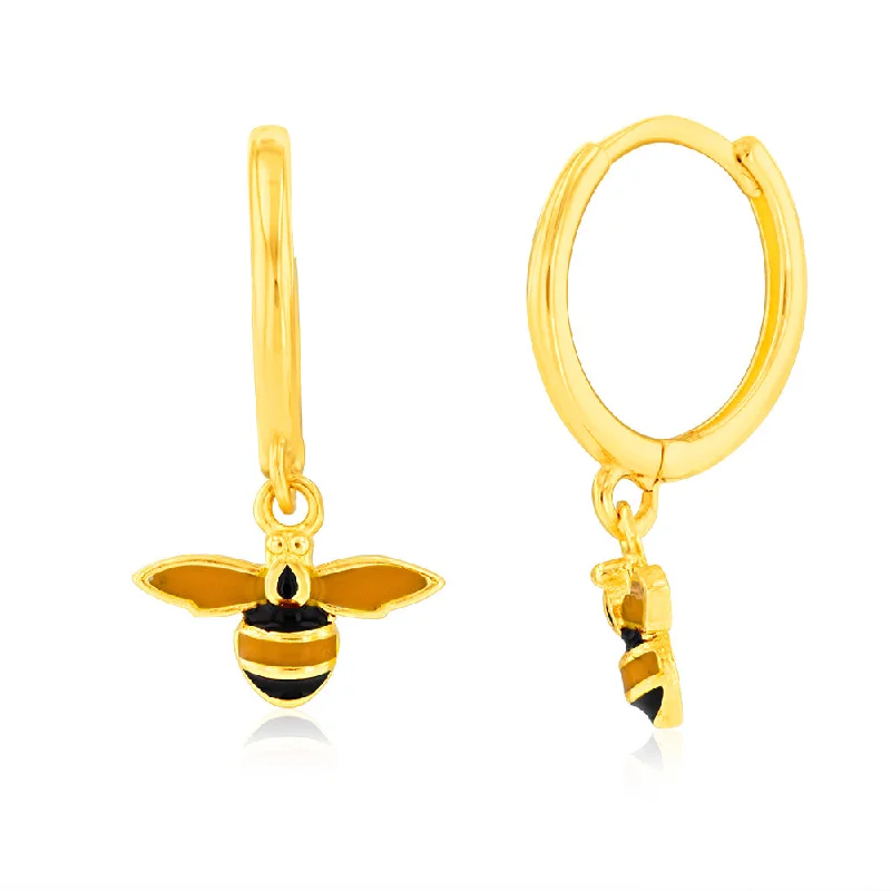 radiant hoop earrings for women -9ct Yellow Gold Enamel Bee on Sleeper Earrings