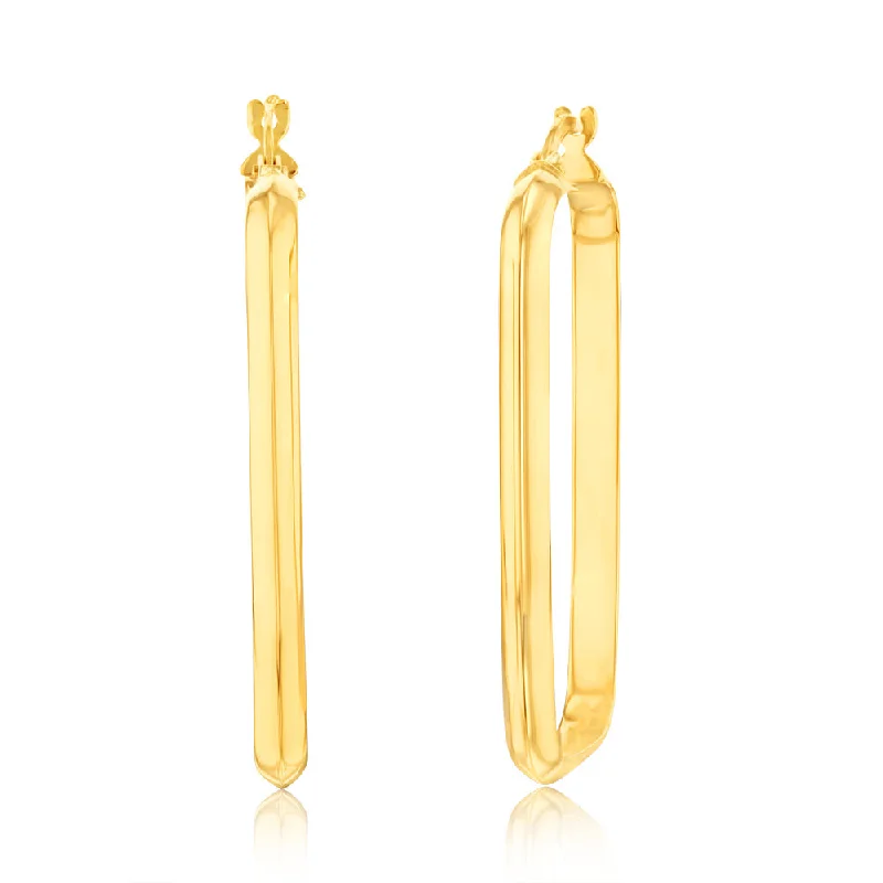 unique stud earrings for women -9ct Yellow Gold Polished Rectangular Hoop Earrings