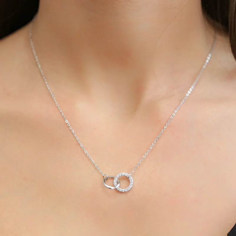 luxury gemstone heart pendants for women -HOOKED - Silver Dainty Chain with Two intertwined circles Necklace