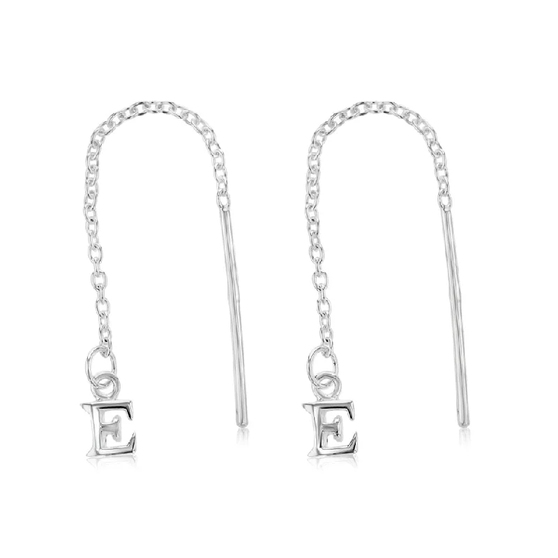 classic stud earrings with crystals for women -Sterling Silver Initial E Threader Drop Earrings