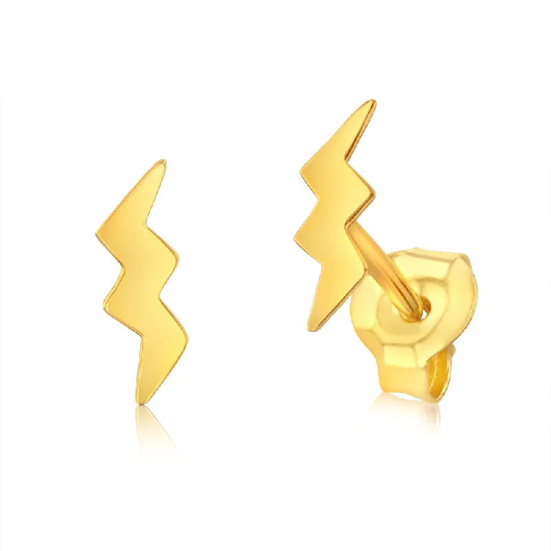 modern diamond earrings for women -Sterling Silver Gold Plated Lightning Bolt Stud Earrings