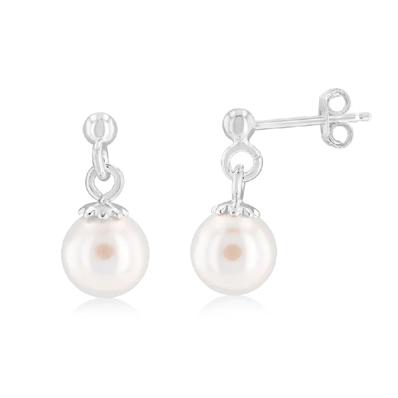 gemstone hoop earrings for women -Sterling Silver Simulated Pearl Drop Earrings